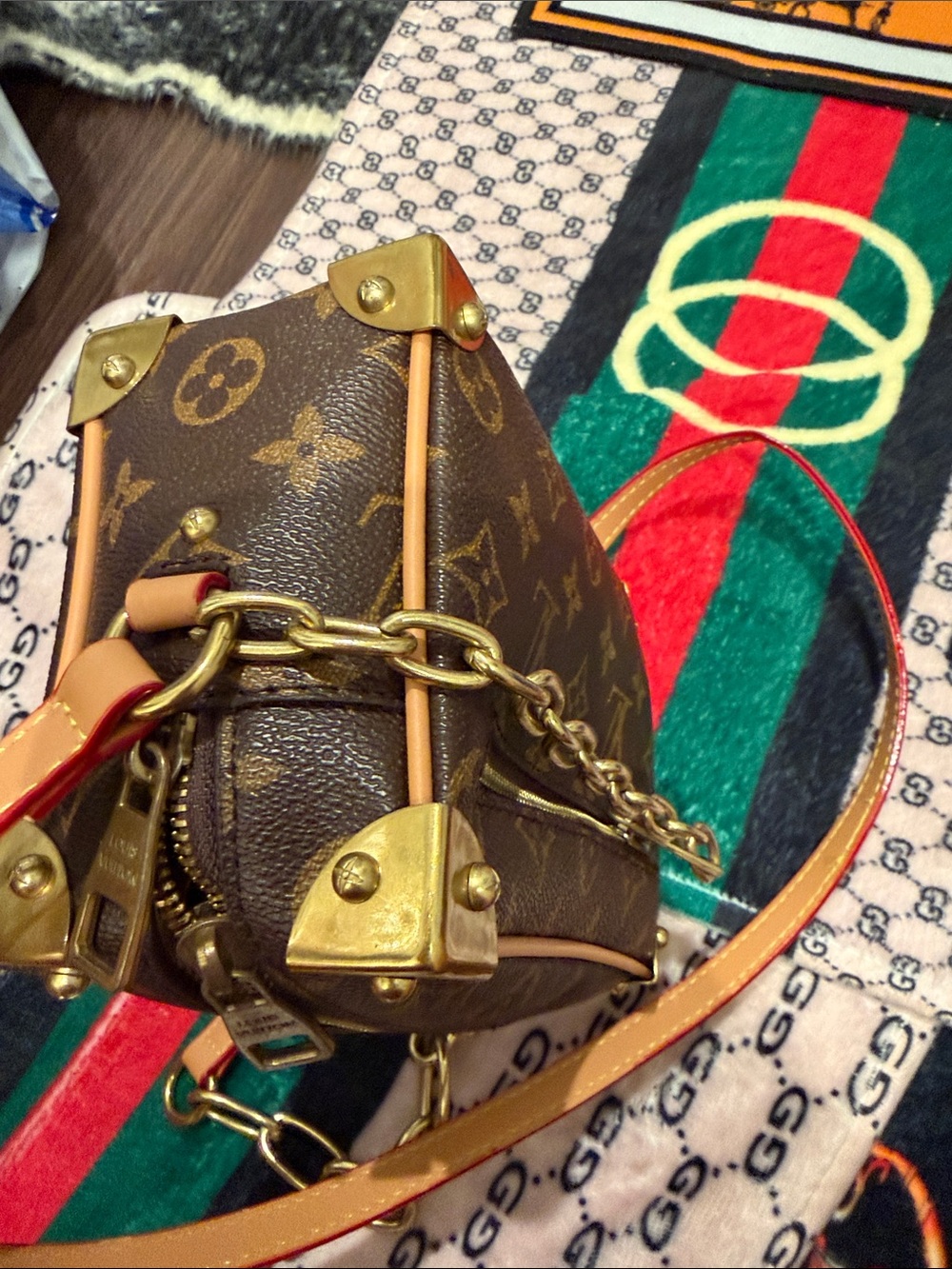 Low price Louis Vuitton Monogram Mini Trunk Crossbody in Brown and Gold - Picture 6 of 8